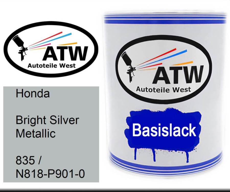 Honda, Bright Silver Metallic, 835 / N818-P901-0: 1L Lackdose, von ATW Autoteile West.